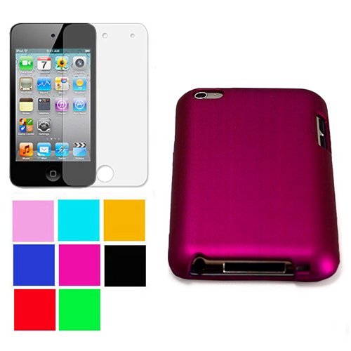 Durable Two Piece Front and Back Protective Hard Shell Crystal Cover Case for Apple iPod Touch 4th Generation + Clear Screen Protector for Apple iPod Touch 4th Generation , Pink