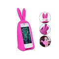3D Cute Animal de silicona Rabbit Ear cubierta de la caja soporte para iPhone 4 4S Rose