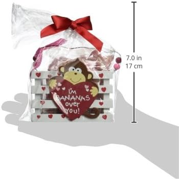 Love Candy Gift, Gorgeous White Wooden Crate, Monkey Holding Sign Saying "Im Bananas Over You" Filled with Tripple Valentine Heart Gummy Candy, The Cutest Valentine Gift for Your Boyfriend, Girlfriend, Husband, Wife, or Anyone You Love