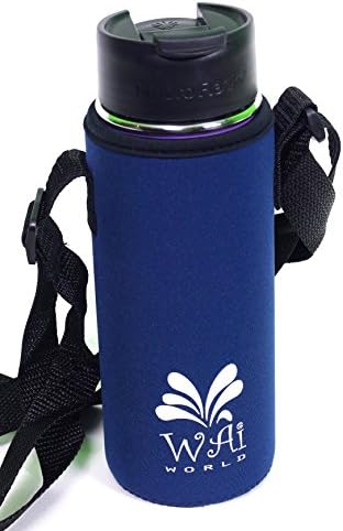 Water Bottle Carrier with Shoulder Strap, Neoprene, Blue, 18 oz