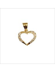 14k Yellow Gold, Open Heart Pendant Charm Lab Created Gems 14mm Wide