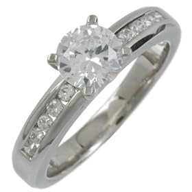 Silver Cubic Zirconia Engagement Ring with Cubic Zirconia shoulders H