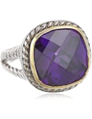Goldtone finish and Silvertone Square Dark Cubic-Zirconia Ring