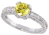 Sterling Silver Vintage Style Engagement ring, w/ a 6mm (.75 ct) Round Yellow Topaz-colored CZ Stones, 1/4 (7mm) wide