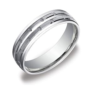Men's 14k White Gold 6mm Comfort Fit Wedding Band Ring with Brick Design, Size 12