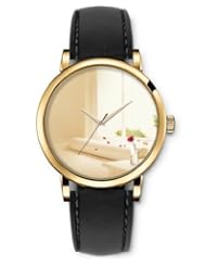 SPRAWL Aanalog Fashion Series Gold Ladies Watches of Genuine Black Leather Strap,Unique Wrist Watch for Women Girls Designed with A room with a rose
