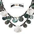 14K YELLOW GOLD AND SHELL W/BLACK ONYX, EMATITE DOUBLE-STRAND NECKLACE, 17"