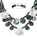 14K YELLOW GOLD AND SHELL W/BLACK ONYX, EMATITE DOUBLE-STRAND NECKLACE, 17"
