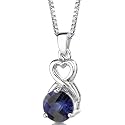 Magical Romance: Sterling Silver Rhodium Finish Round Shape Checkerboard Cut Blue Sapphire Pendant with 18 inch Silver Necklace
