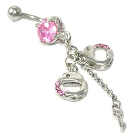Pink Crystal Double Handcuff with Key Belly/Navel Ring
