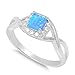 Sterling Silver Twisted Blue Lab Opal & Simulated Diamond Ring (Size 4 - 11)