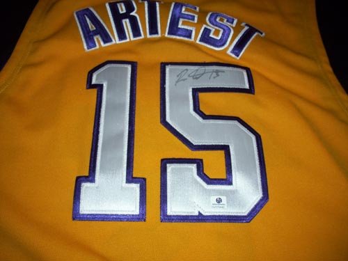 GAI Authentic Ron Artest Autograph Gold Los Angeles Lakers Jersey