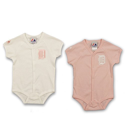 Detroit Tigers Pink and White 2-Pack Onesie Set - 18 Months