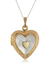 Klassics 10k Yellow Gold Mother of Pearl Heart Locket Pendant Necklace,18"