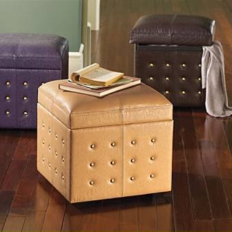 Studded Leather Storage Ottoman - Saddle - Grandin Road