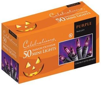 Celebrations Halloween Mini Purple Lights 2.5" 11.5 feet 50 Lights Indoor/outdoor