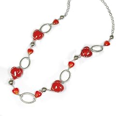 Irina Damen-Halskette Muranoglas Herzen rot 90cm 271163