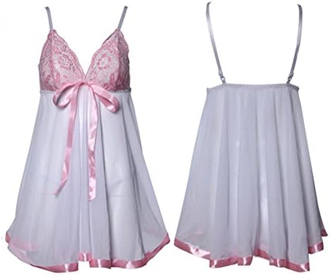 Hawei Women's Sexy Lingerie Lcae Babydolls 6 Pieces Mesh Chemises and G-string Pink 3XL