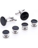 Cufflinks and Studs Set for Tuxedo - Formal Black with Shiny Silver Trimming by Men's Collections