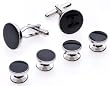 Cufflinks and Studs Set for Tuxedo - Formal Black with Shiny Silver Trimming