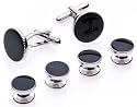 Cufflinks and Studs Set for Tuxedo - Formal Black with Shiny Silver Trimming