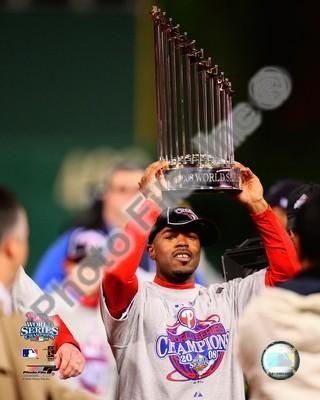 Jimmy Rollins Phillies with World Series Trophy 8x10