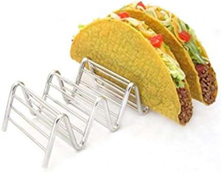 2 Pack Taco Holder for 4 to 5 pcs,Holds Hard &amp; Soft Shell,Stainless Steel Wavy Rack 195x63x38mm F0076