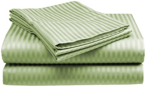 Full Size Sage 300 Thread Count 100% Cotton Sateen Dobby Stripe Sheet Set