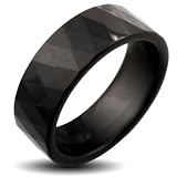 Black IP Tungsten Carbide Ring With Multi-Facelet Prism Design