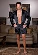 2Pc Shalimar Charmeuse Robe And Boxer Set Men's Sexy Sleepwear Apparel With Attached Belt
