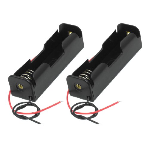 uxcell 2 Pcs Black 18650 Flat Tip Batteries Battery Holder Case w Wire Leads