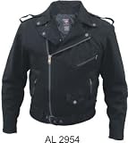 Mens Black Denim Basic Motorcycle Style Jacket W/Half Belt