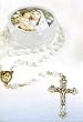 Madonna of the Lillies Rosary with 18" Chain, Wooden Beads, and Matching Case - Gift Boxed, IMPORTED FROM ITALY