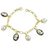 14k Gold Over Silver Cameo Pearl Charm Bracelet