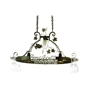 Kalco 3635AG Antique Gold Bon Appetit Wrought Iron Pot Rack With Down Lights and 10 Hooks From the Bon Appetit Collection