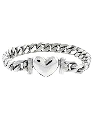 Sterling Silver Cuban Curb Link Bracelet with Heart Clasp