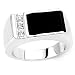 Solid Sterling Silver Cubic Zirconia & Onyx Rhodium Plated Men's Ring