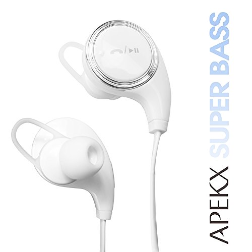 Apekx Wireless 4.1 Bluetooth Stereo Sweatproof In-Ear Lightweight Headphones, Earbuds, Earphones, Headset for Sports / Running / Jogging / Gym with Mic (008 White)