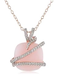Sterling Silver Pink Opal and Diamond Fashion Pendant Necklace, (.16 cttw, G-H Color, I2-I3 Clarity), 18"