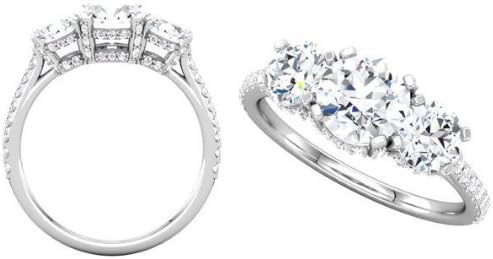 Platinum 3 Stone Round Diamond Semi-Mount Engagement Ring+Matching Diamond Band