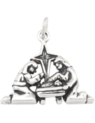 Sterling Silver One Sided Detailed Manger Nativity Scene Charm