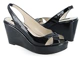 Steven by Steve Madden Garrie Black Patent Wedge Slingback Platform