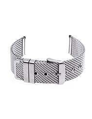 22mm Unisex Thick Mesh Steel Watch Band Strap Bracelet Pin Buckle Silver Fashion
