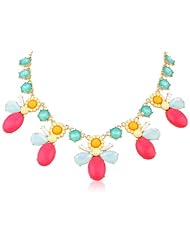 Floral Cabochon Statement Silver Tone Necklace, 17.5"+3" Extender