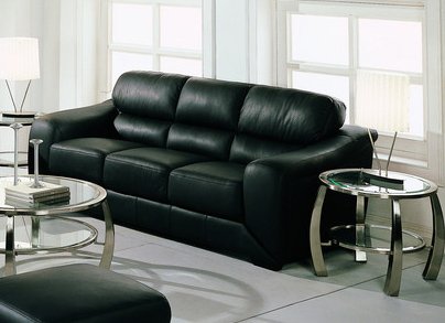 Harbor Drive Black Leather 3-Seat Sofa Couch