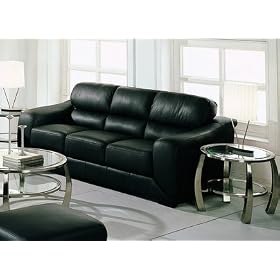 Harbor Drive Black Leather 3-Seat Sofa Couch