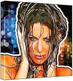 Evangeline Lilly - Pop Art Print (Multicolour; Disco Lights Background) 30 x 30 x 2 cm Medium Square Deep Box Canvas
