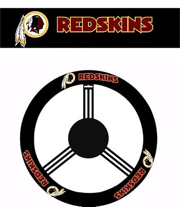 Geniune Leather Steering Wheel with Official NFL Licensed Logo - Washington Redskins