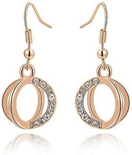 Genuine Rose Jewelry Women's 18k Real Rose Gold Plated Hanging Earrings With Swarovski Crystal