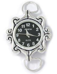 Black Dial Fancy Round Watch Face for Beading, Geneva Elite, 28x7mm